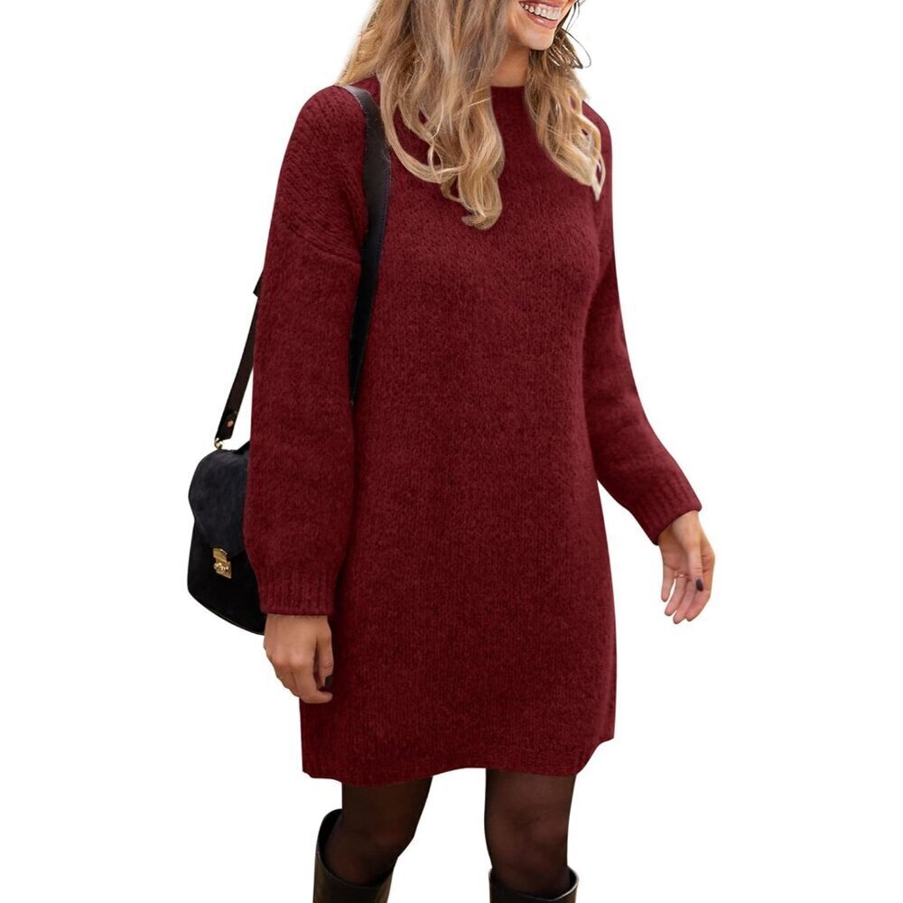 Women's Knit Pullover Sweater Dress Long Sleeve Crewneck Oversized
